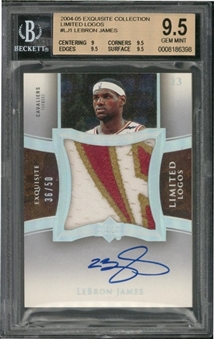 2004-05 Exquisite Collection "Limited Logos" #LJ1 LeBron James Signed Card (#36/50) – BGS GEM MINT 9.5/BGS 10